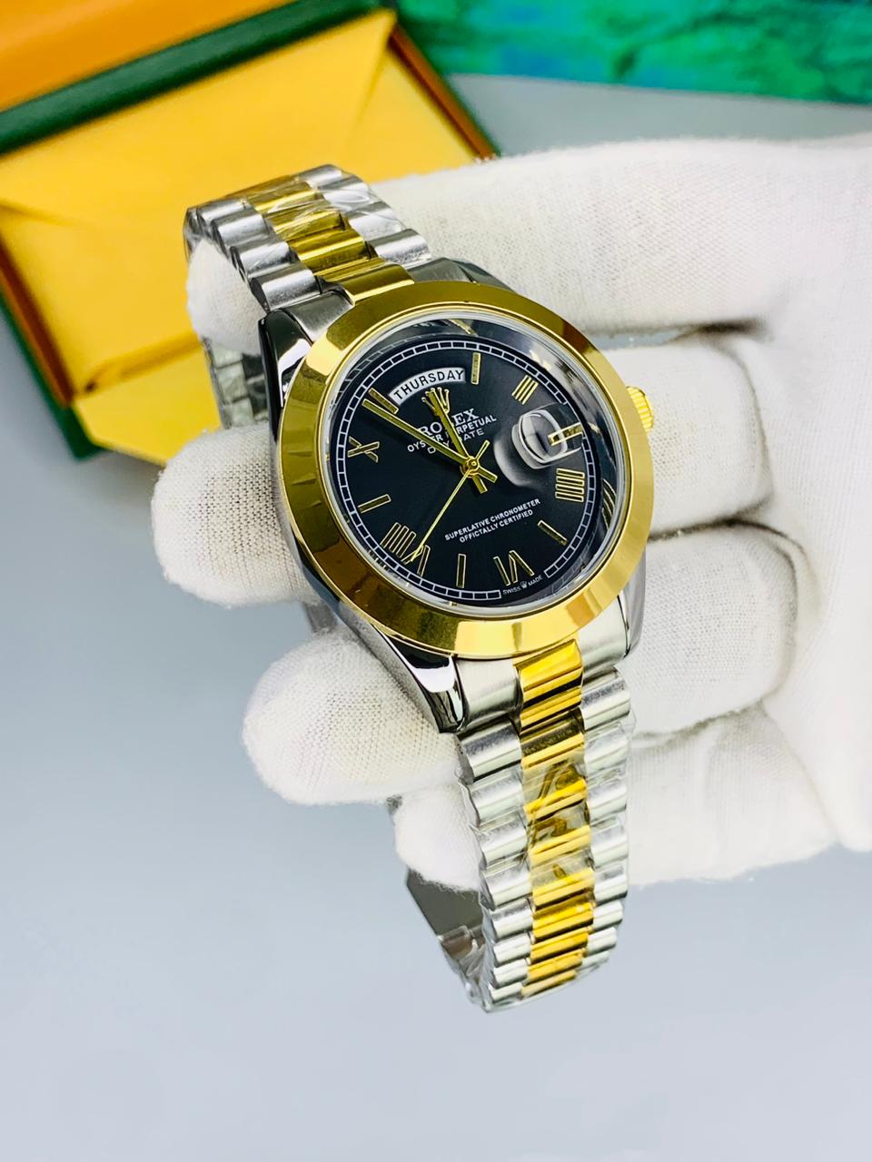 Roman Dial | Day&Date Working | High Quality (Gold black)