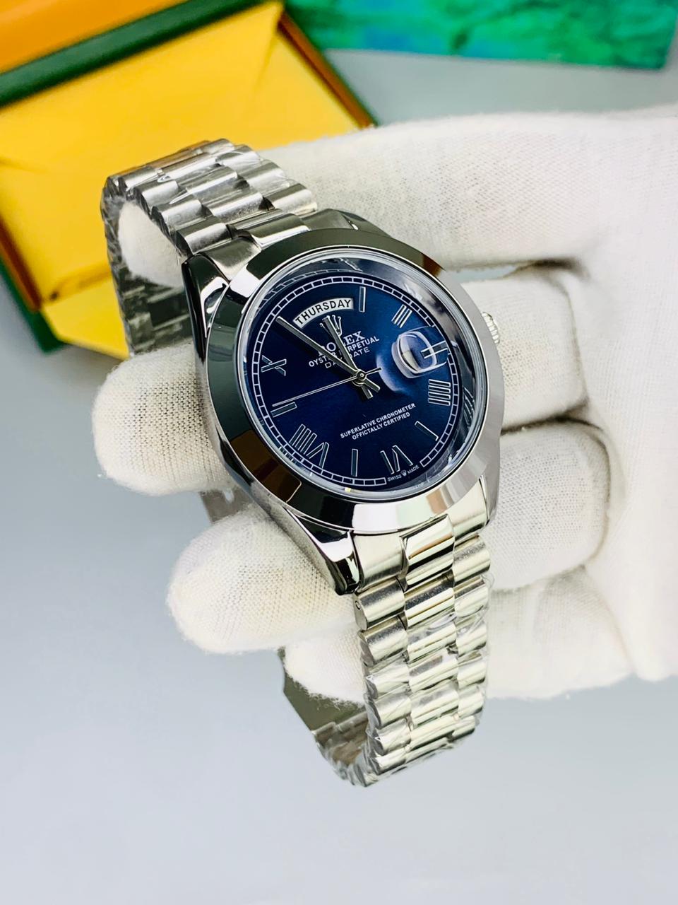 Roman Dial | Day&Date Working | High Quality (Silver blue)